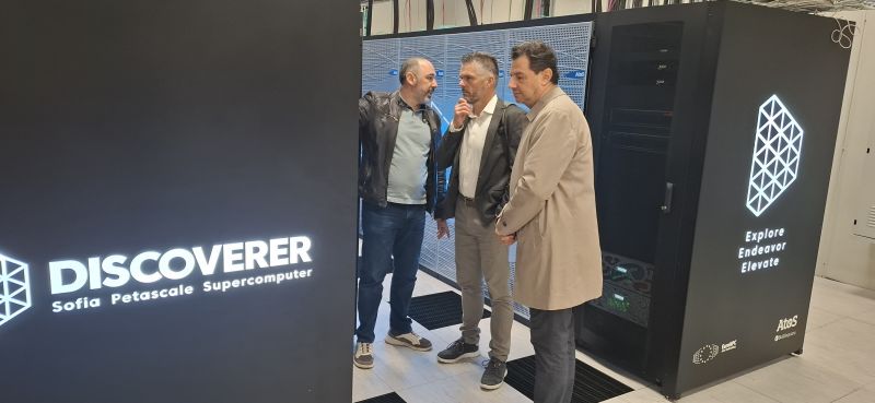 EATRIS Bulgaria delegation visiting the Discoverer+ supercomputer at Sofia Tech Park.